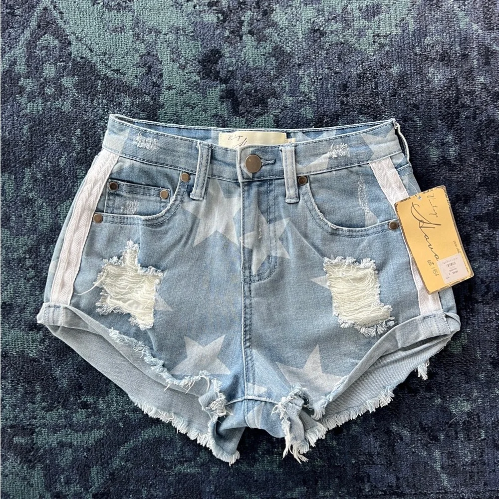 Vintage Havana Blue and White Jean Shorts Distressed - Picture 3 of 7